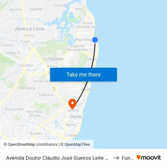 Avenida Doutor Cláudio José Gueiros Leite 5321, Pau Amarelo to Funeso map