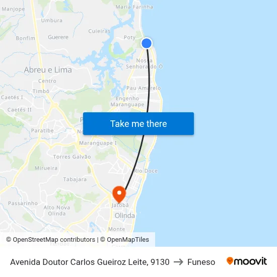 Avenida Doutor Carlos Gueiroz Leite, 9130 to Funeso map