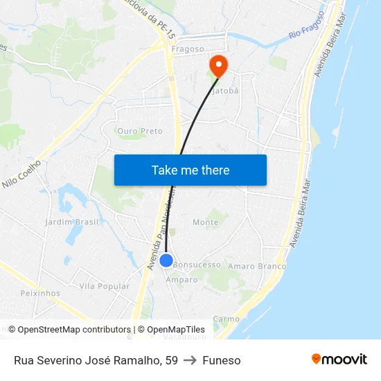 Rua Severino José Ramalho, 59 to Funeso map