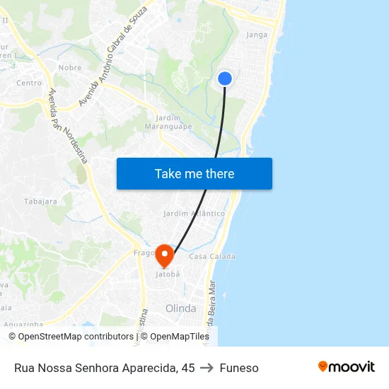 Rua Nossa Senhora Aparecida, 45 to Funeso map