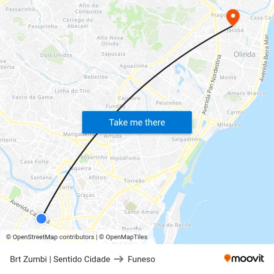 Brt Zumbi | Sentido Cidade to Funeso map