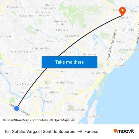Brt Getúlio Vargas | Sentido Subúrbio to Funeso map
