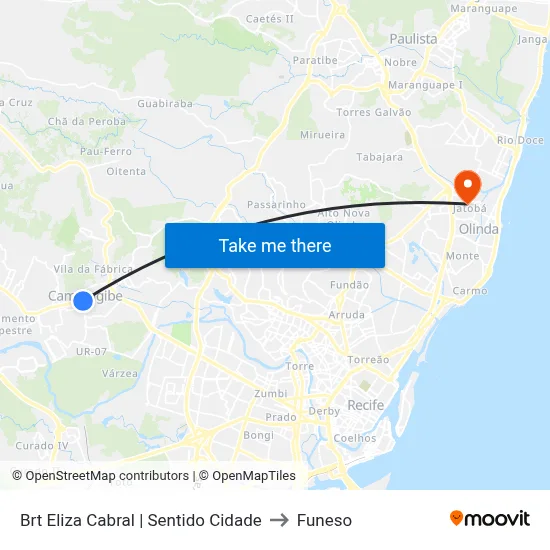 Brt Eliza Cabral | Sentido Cidade to Funeso map