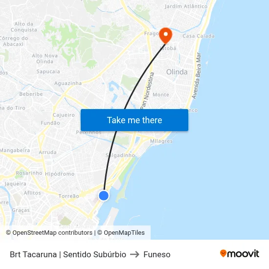 Brt Tacaruna | Sentido Subúrbio to Funeso map
