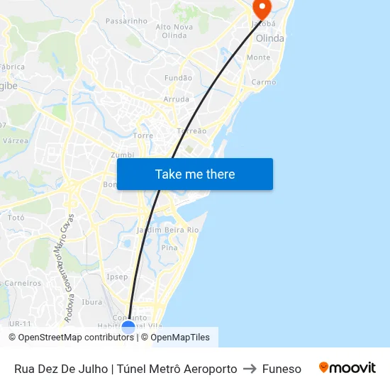 Rua Dez De Julho | Túnel Metrô Aeroporto to Funeso map