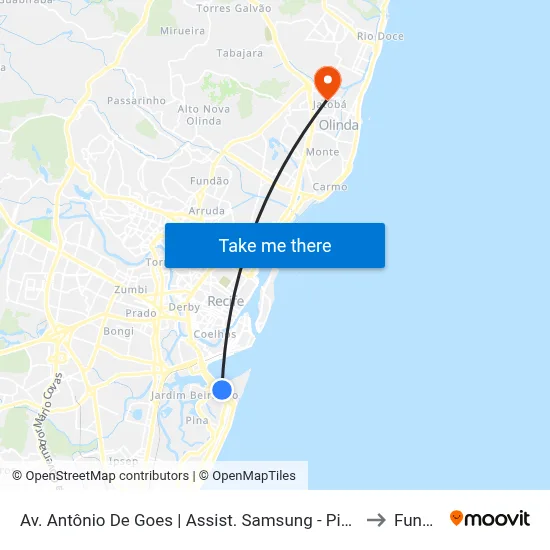 Av. Antônio De Goes | Assist. Samsung - Pista Norte to Funeso map