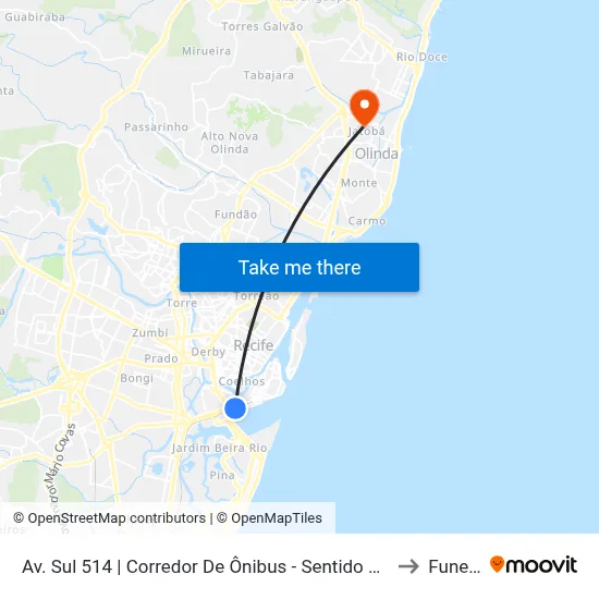 Av. Sul 514 | Corredor De Ônibus - Sentido Subúrbio to Funeso map