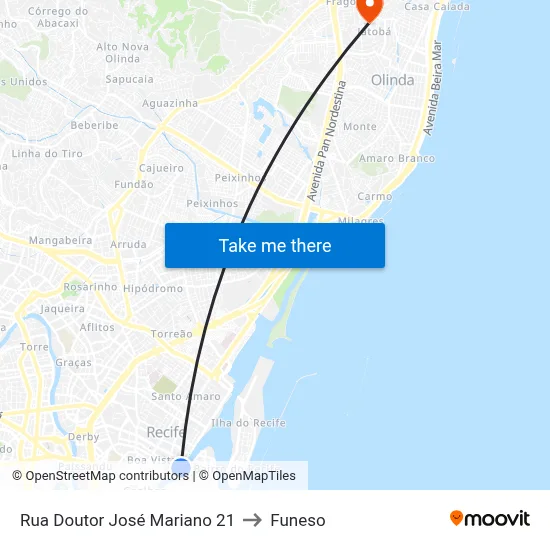 Rua Doutor José Mariano 21 to Funeso map