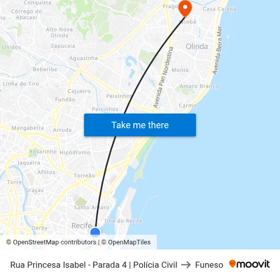 Rua Princesa Isabel - Parada 4 | Polícia Civil to Funeso map