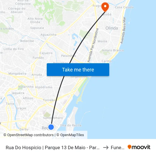 Rua Do Hospício | Parque 13 De Maio - Parada 1 to Funeso map