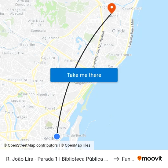 R. João Lira - Parada 1 | Biblioteca Pública De Pernambuco to Funeso map