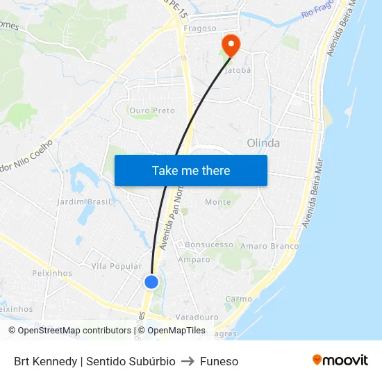 Brt Kennedy | Sentido Subúrbio to Funeso map