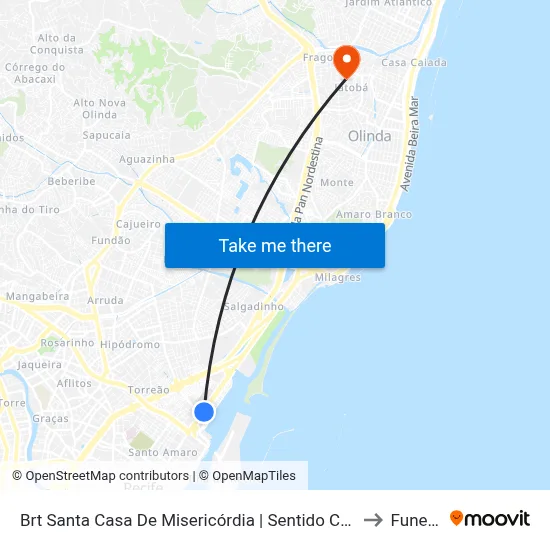 Brt Santa Casa De Misericórdia | Sentido Cidade to Funeso map