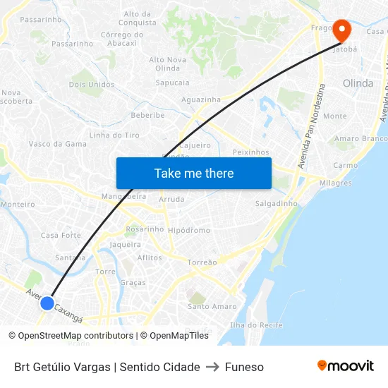 Brt Getúlio Vargas | Sentido Cidade to Funeso map