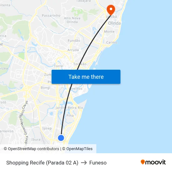 Shopping Recife (Parada 02 A) to Funeso map
