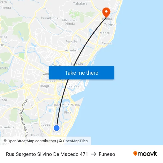 Rua Sargento Silvino De Macedo 471 to Funeso map