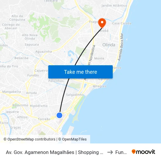 Av. Gov. Agamenon Magalhães | Shopping Tacaruna to Funeso map