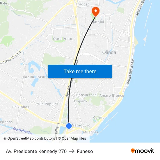 Av. Presidente Kennedy 270 to Funeso map
