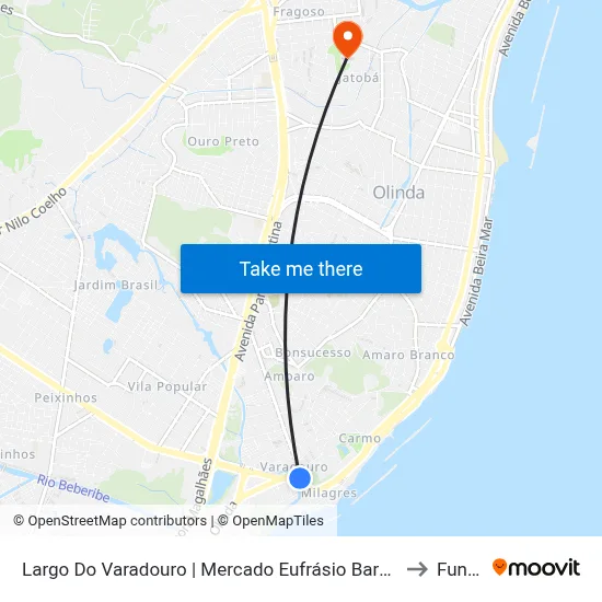 Largo Do Varadouro | Mercado Eufrásio Barbosa - Parada 1 to Funeso map