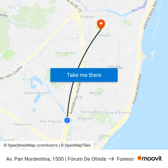Av. Pan Nordestina, 1500 | Fórum De Olinda to Funeso map