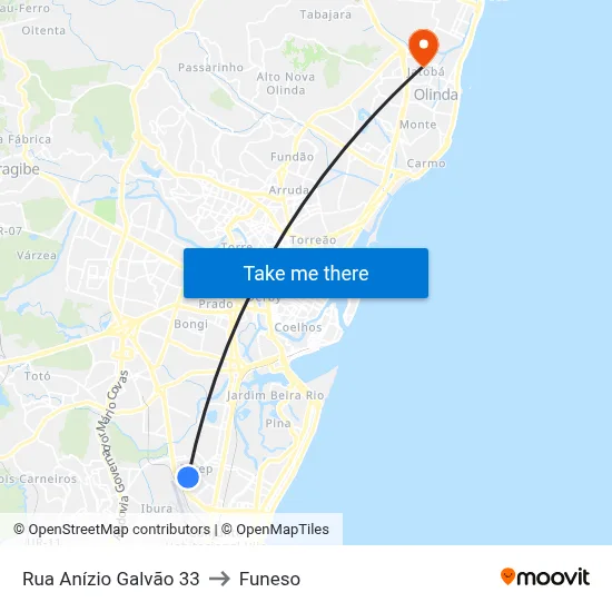 Rua Anízio Galvão 33 to Funeso map
