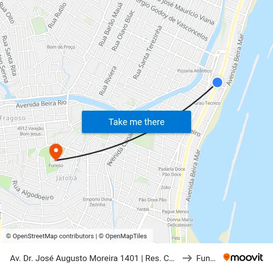 Av. Dr. José Augusto Moreira 1401 | Res. Casa Caiada to Funeso map