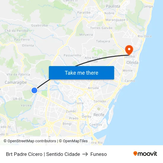Brt Padre Cícero | Sentido Cidade to Funeso map