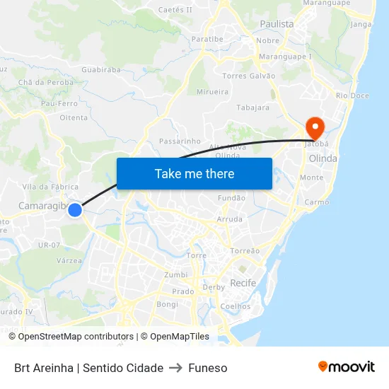 Brt Areinha | Sentido Cidade to Funeso map