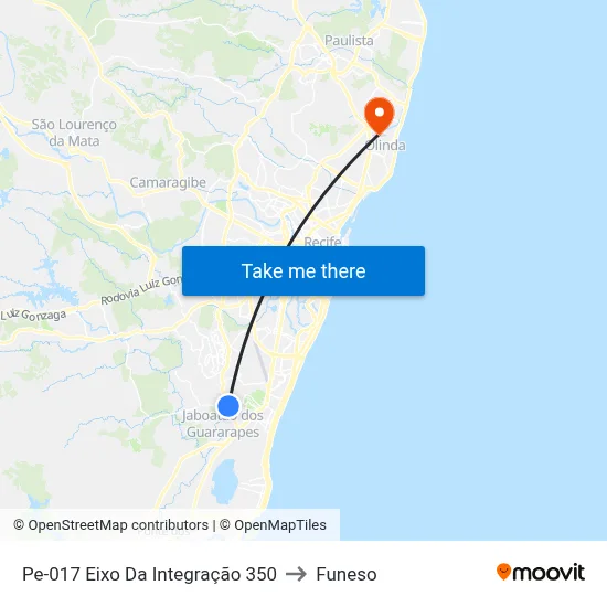 Pe-017 Eixo Da Integração 350 to Funeso map