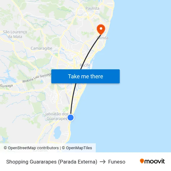 Shopping Guararapes (Parada Externa) to Funeso map