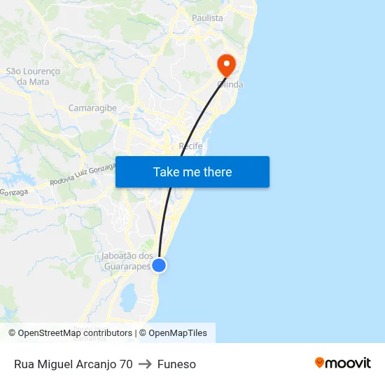 Rua Miguel Arcanjo 70 to Funeso map