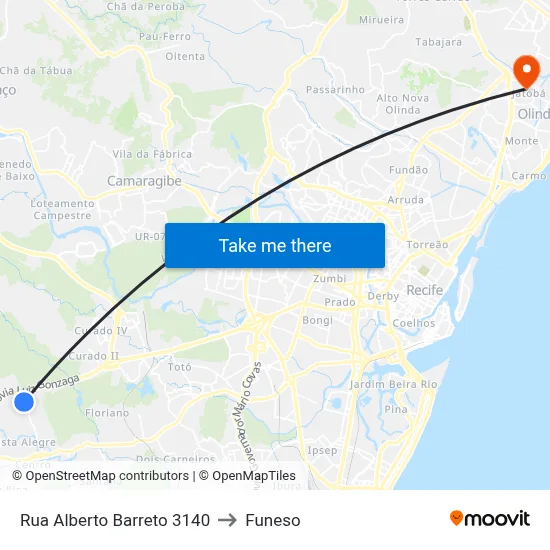 Rua Alberto Barreto 3140 to Funeso map