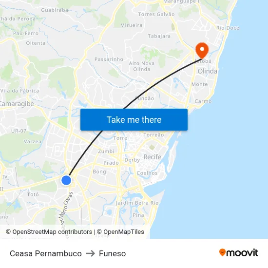 Ceasa Pernambuco to Funeso map