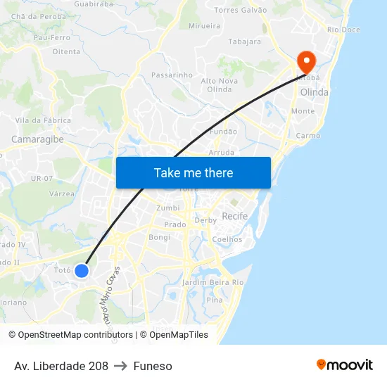 Av. Liberdade 208 to Funeso map