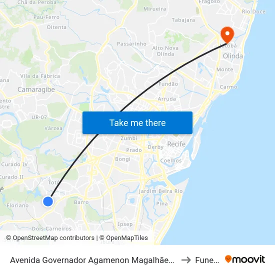 Avenida Governador Agamenon Magalhães 875 to Funeso map