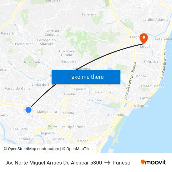 Av. Norte Miguel Arraes De Alencar 5300 to Funeso map