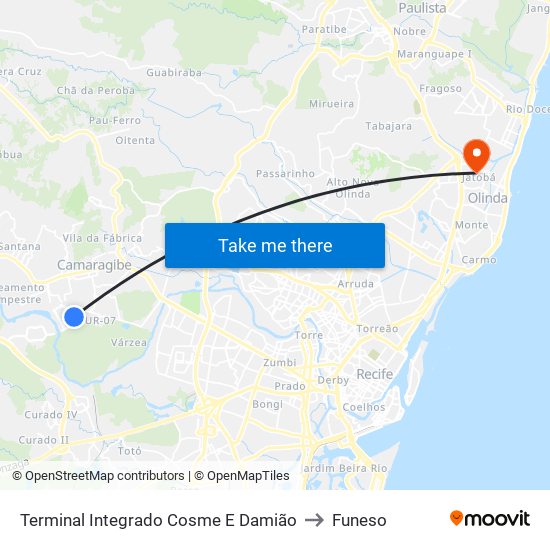 Terminal Integrado Cosme E Damião to Funeso map