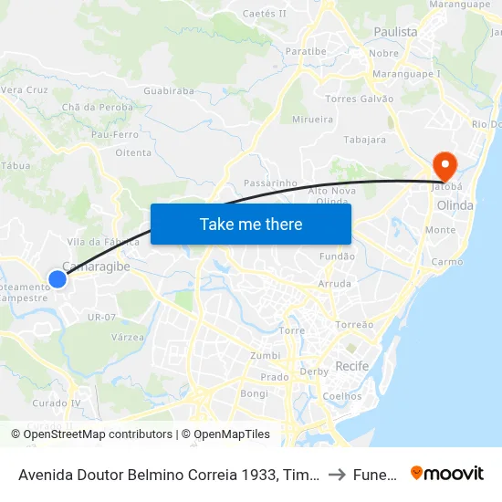 Avenida Doutor Belmino Correia 1933, Timbi to Funeso map