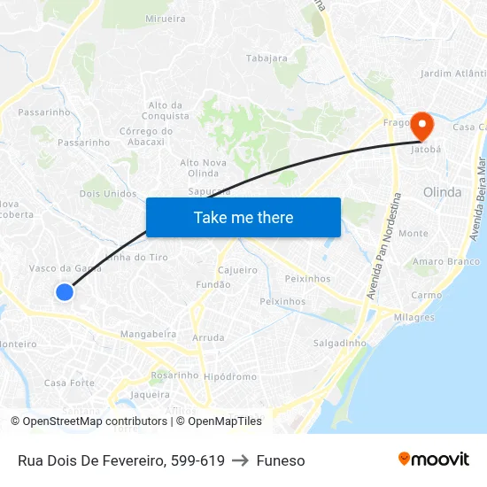 Rua Dois De Fevereiro, 599-619 to Funeso map