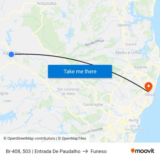 Br-408, 503 | Entrada De Paudalho to Funeso map