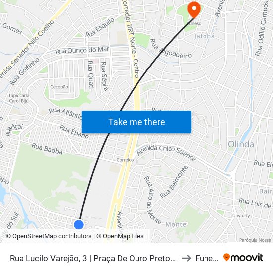 Rua Lucilo Varejão, 3 |  Praça De Ouro Preto Cohab to Funeso map