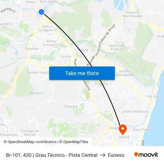 Br-101, 430 | Grau Técnico - Pista Central to Funeso map