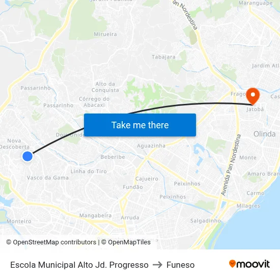 Escola Municipal Alto Jd. Progresso to Funeso map