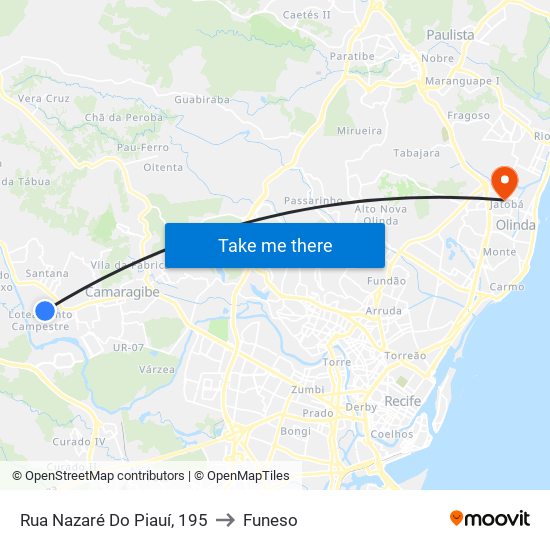 Rua Nazaré Do Piauí, 195 to Funeso map