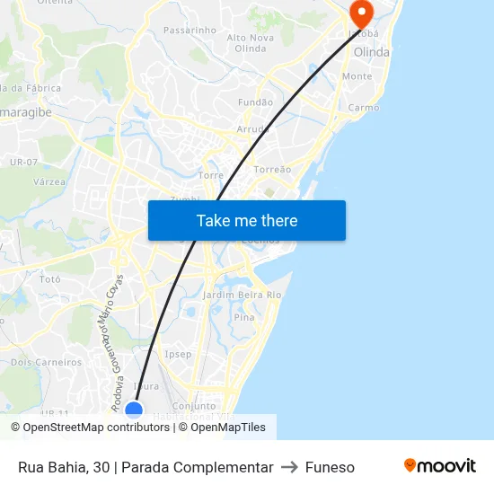 Rua Bahia, 30 | Parada Complementar to Funeso map