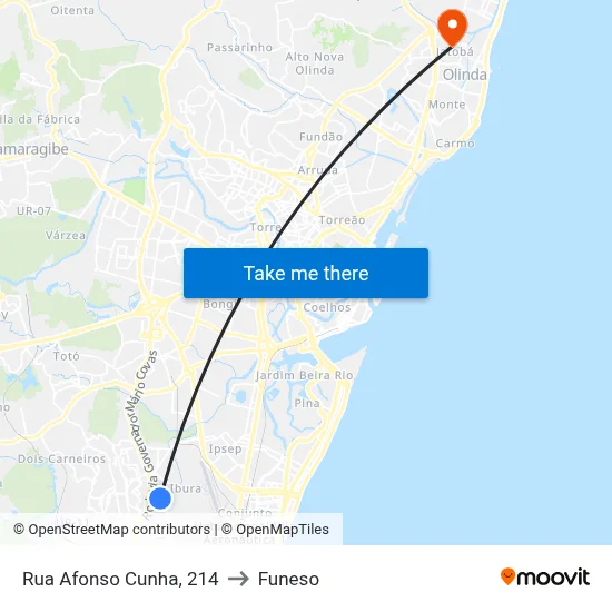 Rua Afonso Cunha, 214 to Funeso map