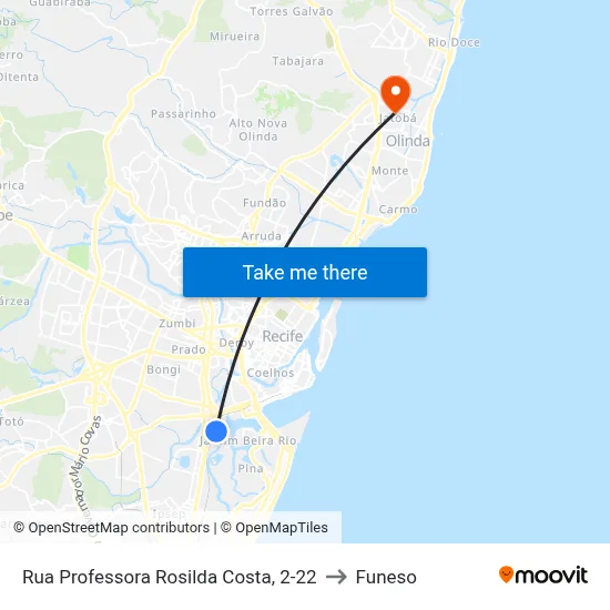 Rua Professora Rosilda Costa, 2-22 to Funeso map