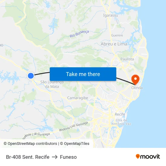 Br-408 Sent. Recife to Funeso map
