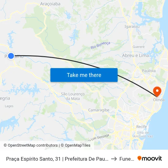 Praça Espírito Santo, 31 | Prefeitura De Paudalho to Funeso map