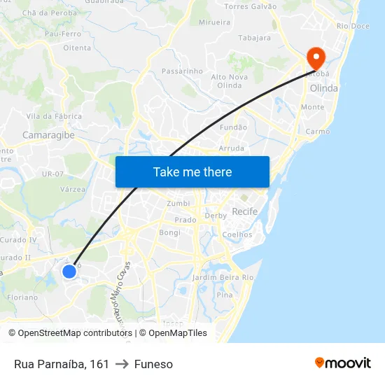 Rua Parnaíba, 161 to Funeso map